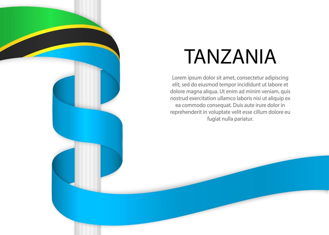 agitando nastro su polo con bandiera di Tanzania. vettore