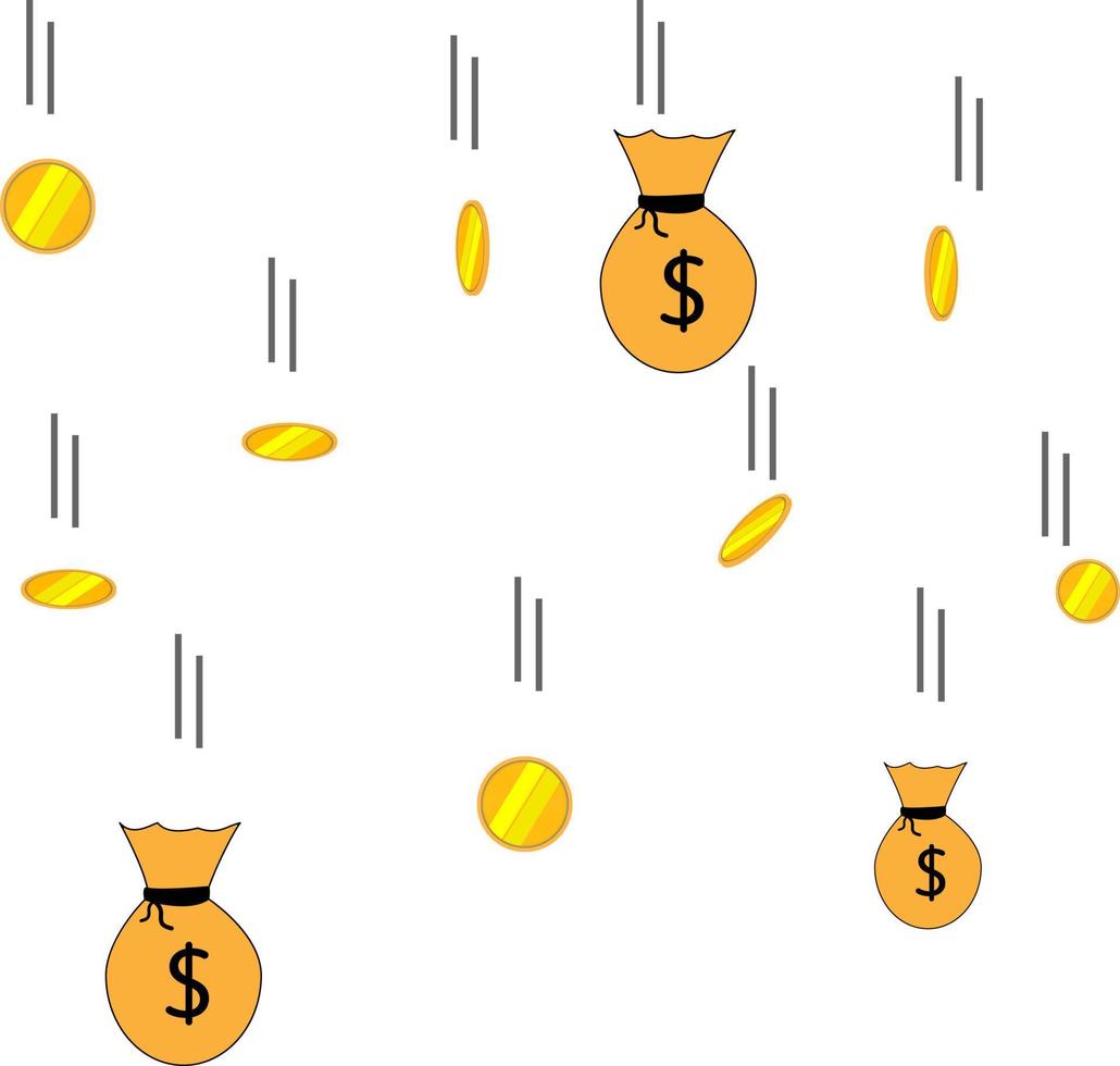 ragnatela monete i soldi caduta vettore illustrazione, piatto stile volante oro monete isolato su bianca sfondo