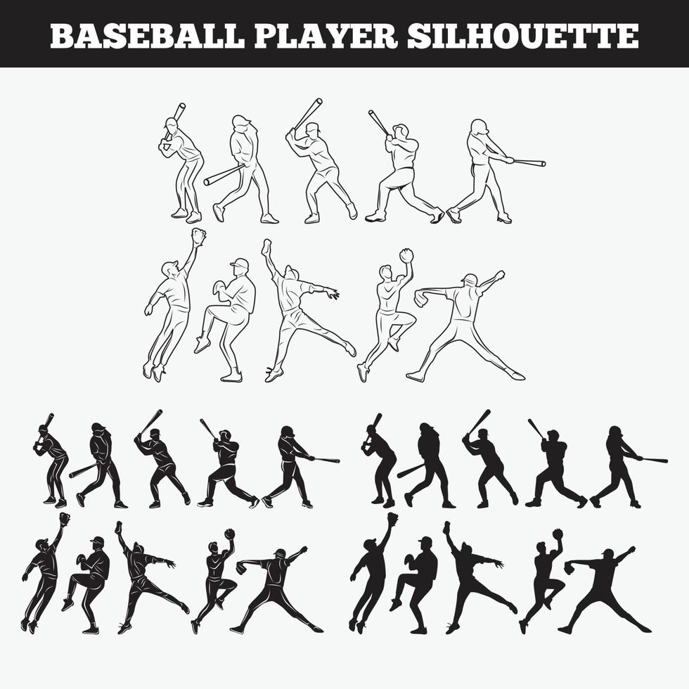 insieme di disegno di disegno di vettore della siluetta di baseball