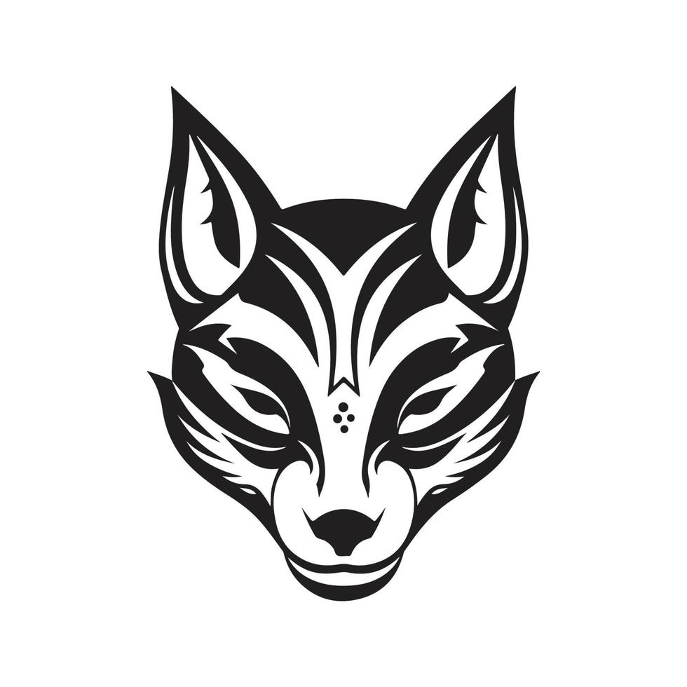 giapponese kitsune maschera, logo concetto nero e bianca colore, mano disegnato illustrazione vettore