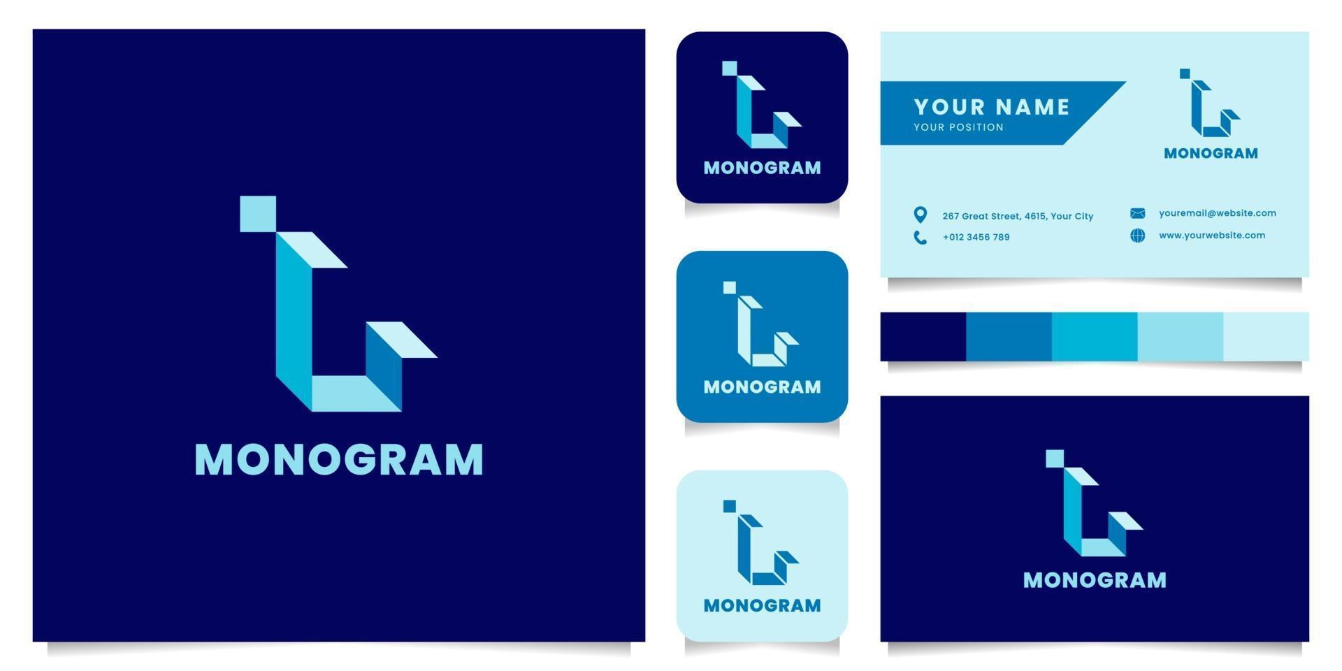 logo isometrico blu lettera l semplice e minimalista con modello di biglietto da visita vettore