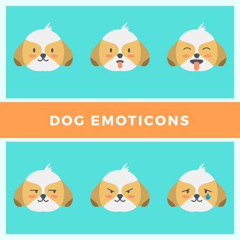 Raccolta di vettore di emoticon di cane piatto