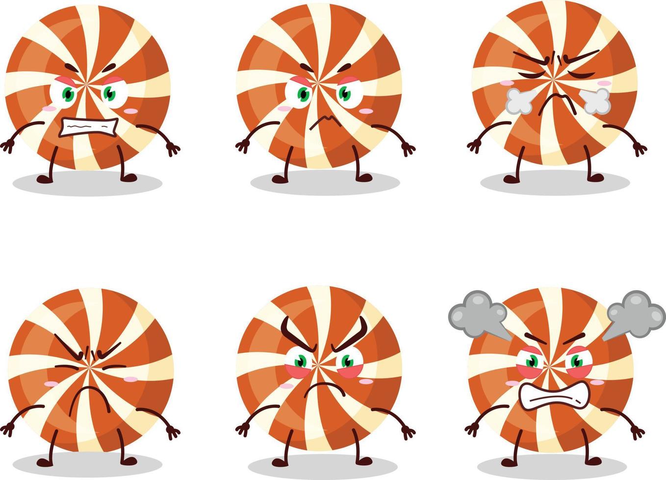 spirale caramella cartone animato personaggio con vario arrabbiato espressioni vettore