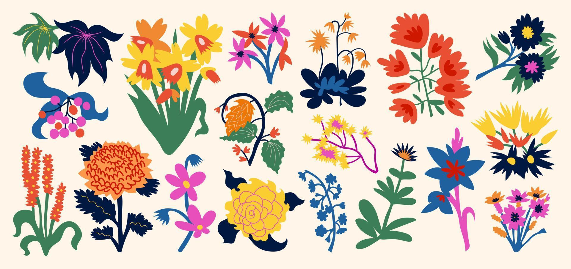impostato di mazzi di fiori con fiori. interno la pittura. colorato illustrazioni di fiori per copertine, immagini. vettore illustrazione.