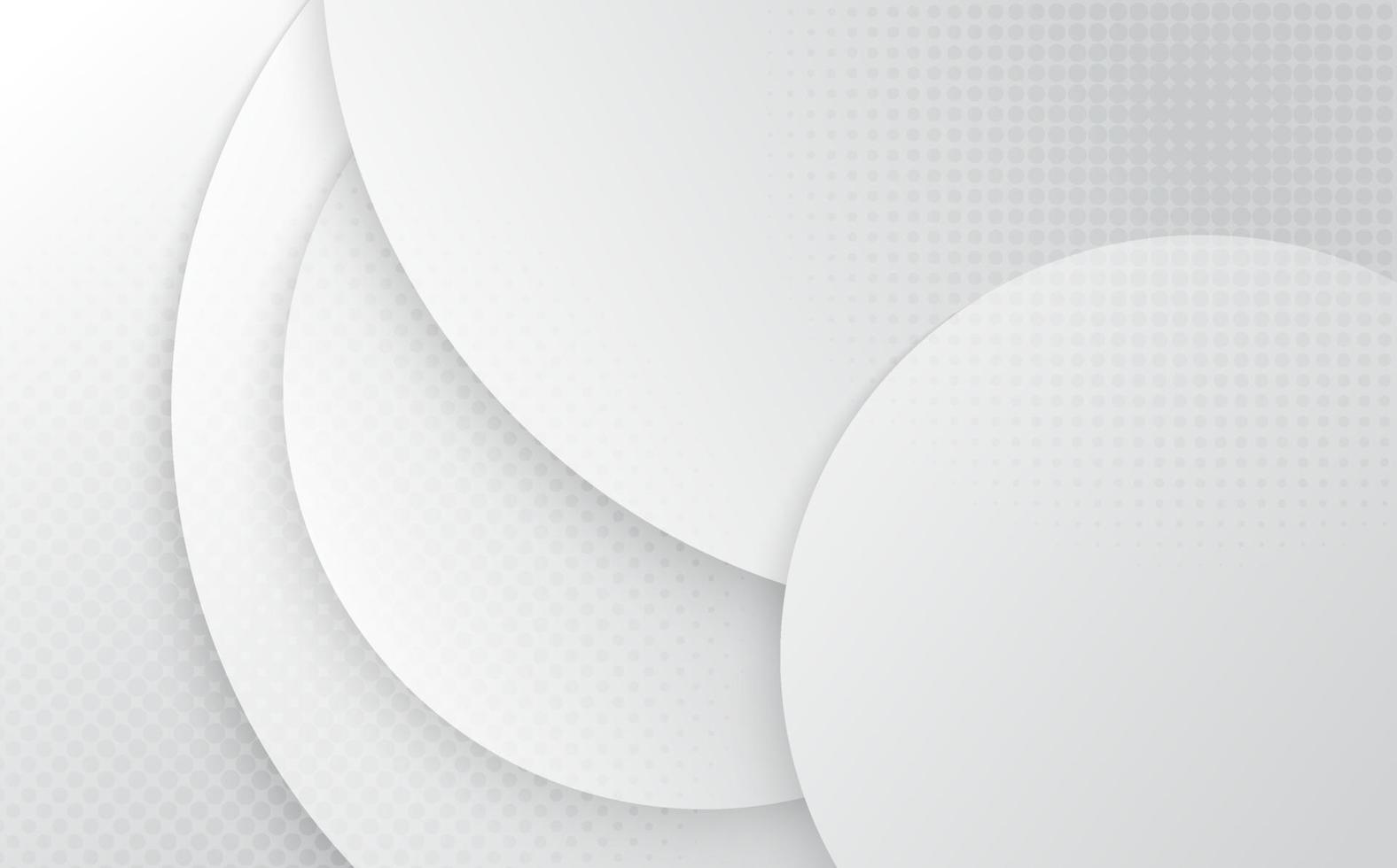 astratto geometrico di pendenza bianca e grigio cerchi modello decorazione opera d'arte design. overalpping sylt con cerchi mezzitoni decorazione sfondo. vettore