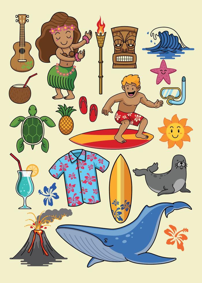 Hawaii cartone animato impostato vettore
