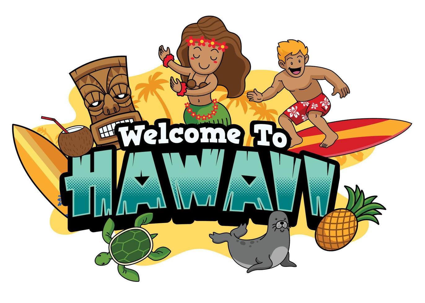 benvenuto per Hawaii cartone animato stile vettore