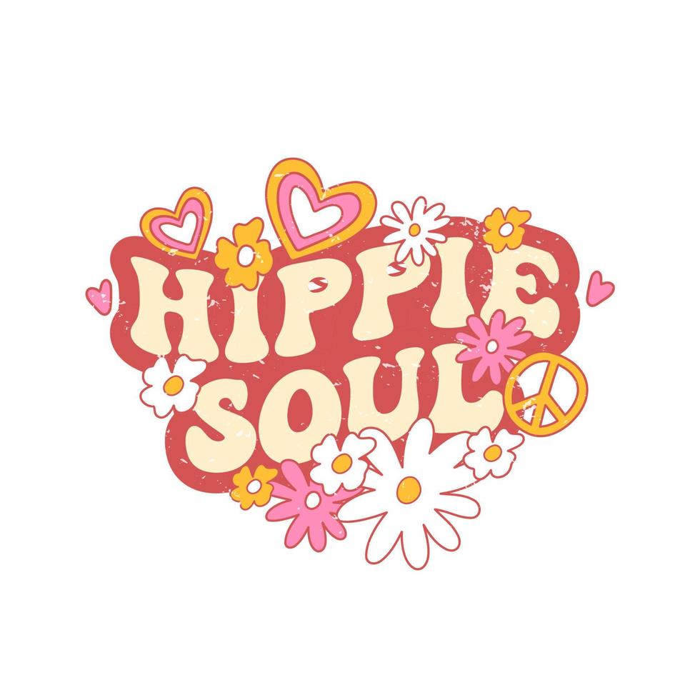 retrò slogan hippie anima, con hippie fiori. colorato vettore illustrazione e lettering