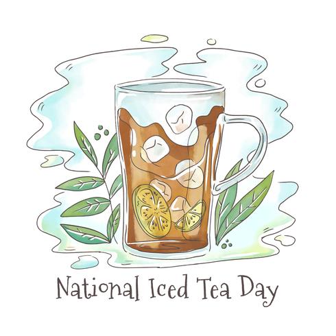 Bicchiere di tè freddo con calce e foglie vettore
