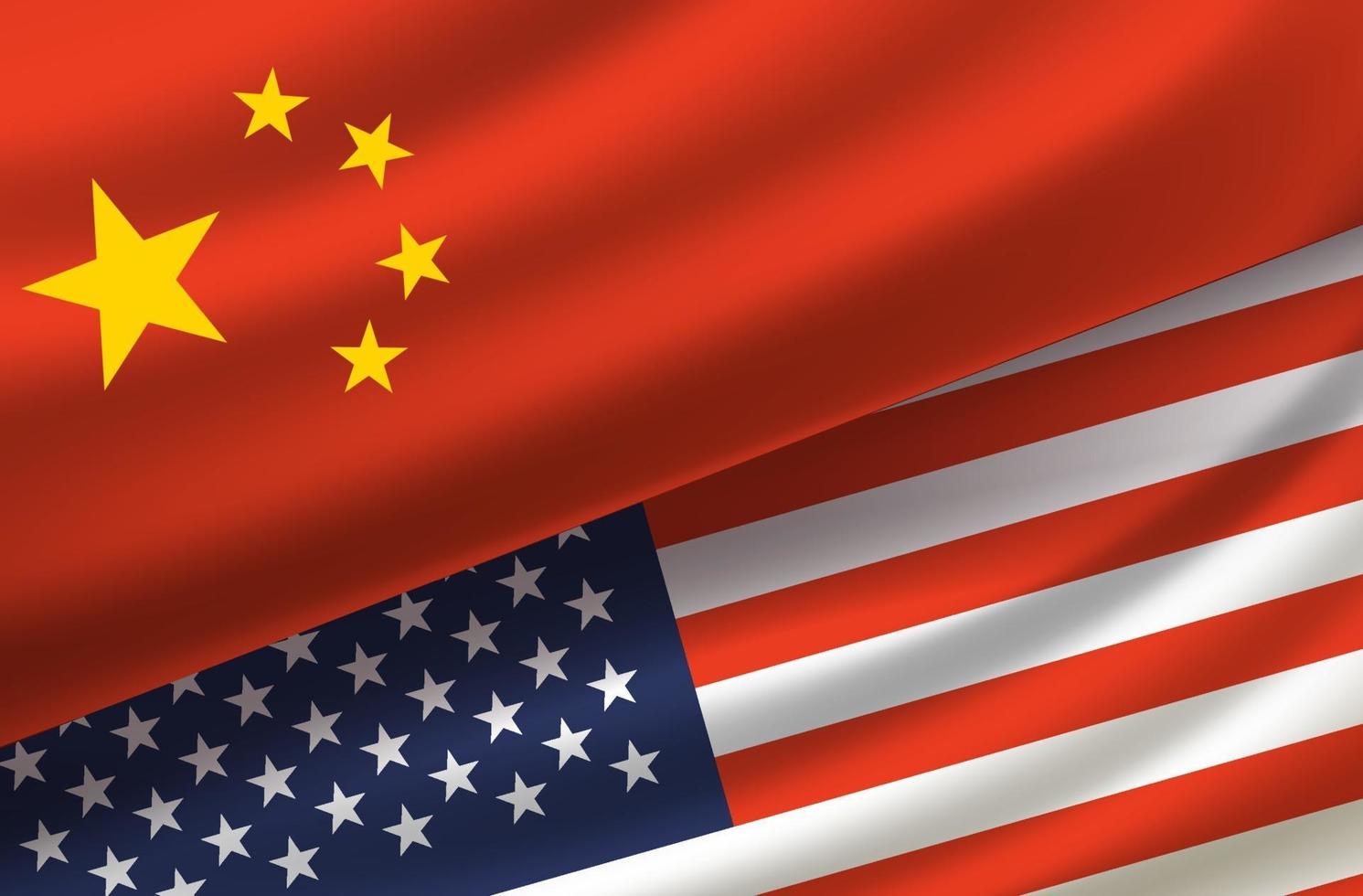 Cina e Stati Uniti. sfondo vettoriale con bandiere