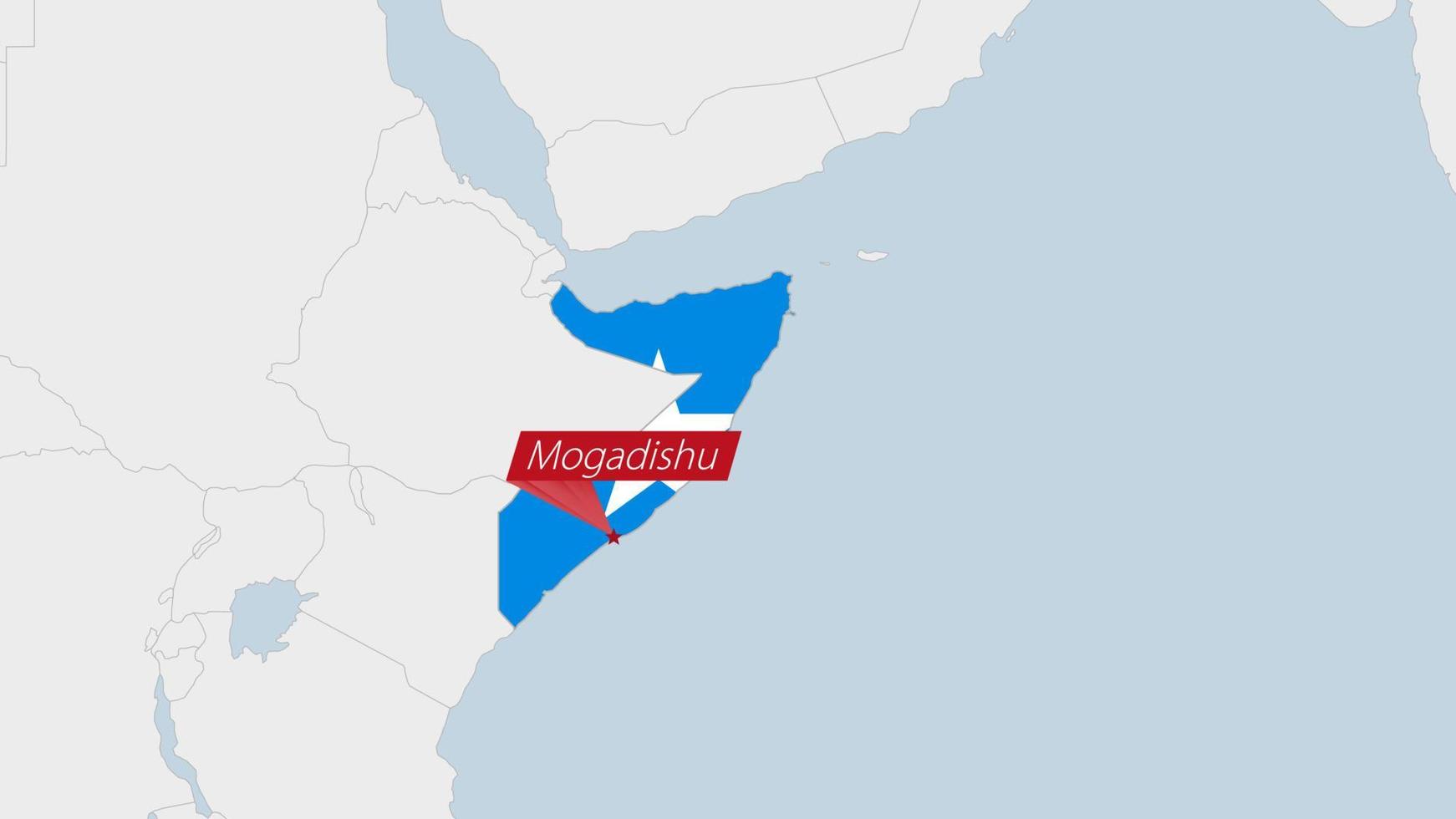 Somalia carta geografica evidenziato nel Somalia bandiera colori e perno di nazione capitale mogadiscio. vettore