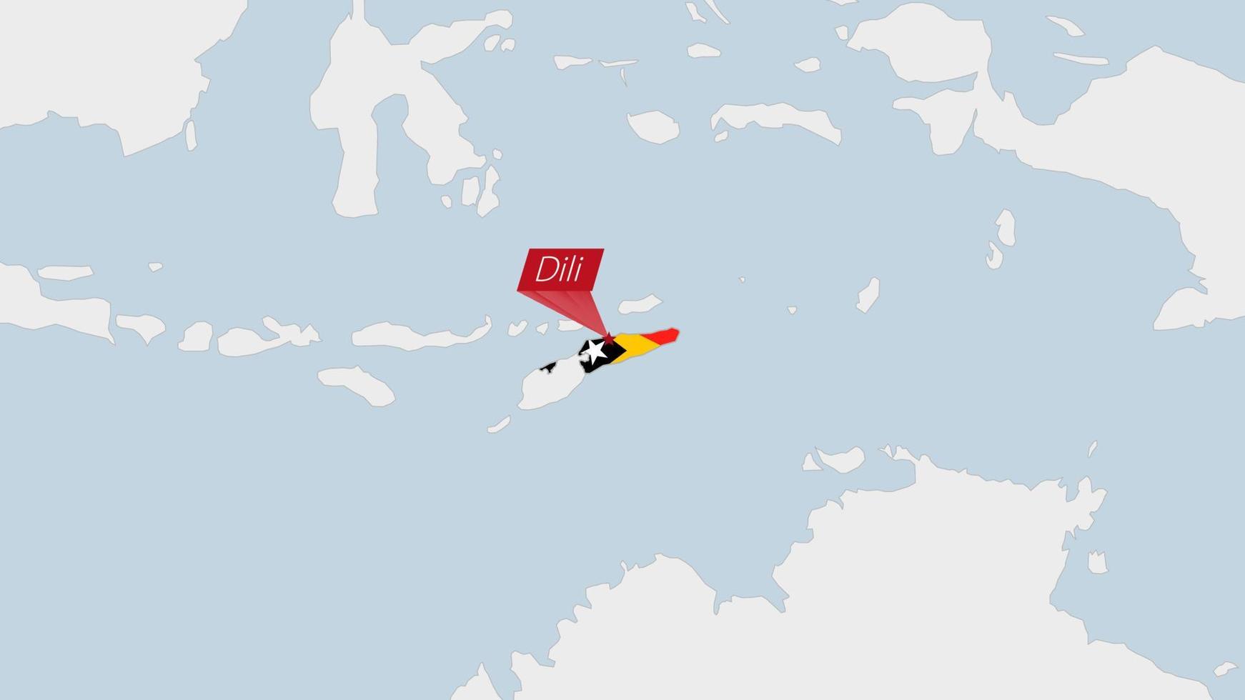 est timor carta geografica evidenziato nel est timor bandiera colori e perno di nazione capitale dili. vettore