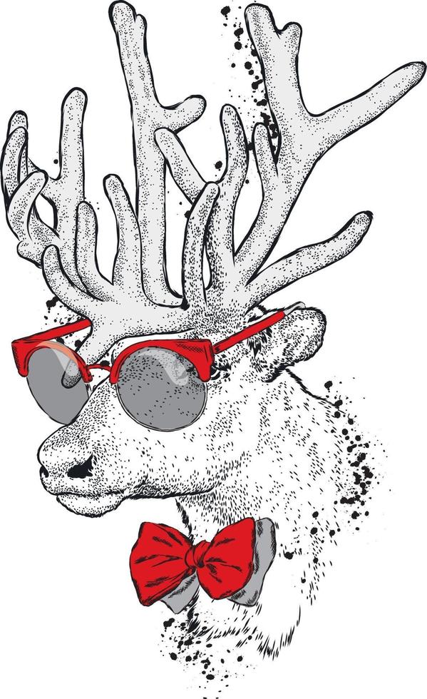bel cervo hipster con occhiali e cravatta. vettore