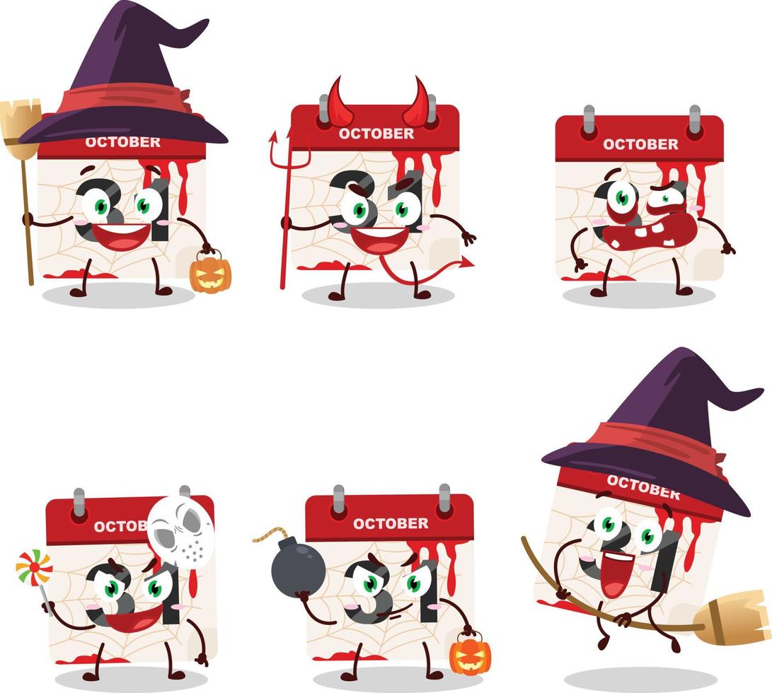Halloween espressione emoticon con cartone animato personaggio di Halloween calendario vettore