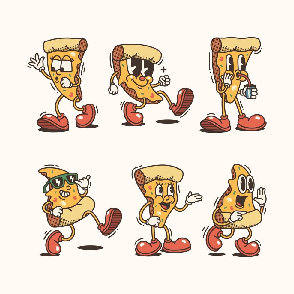 impostato di di moda Pizza e cartone animato personaggi, Vintage ▾ personaggio vettore arte collezione