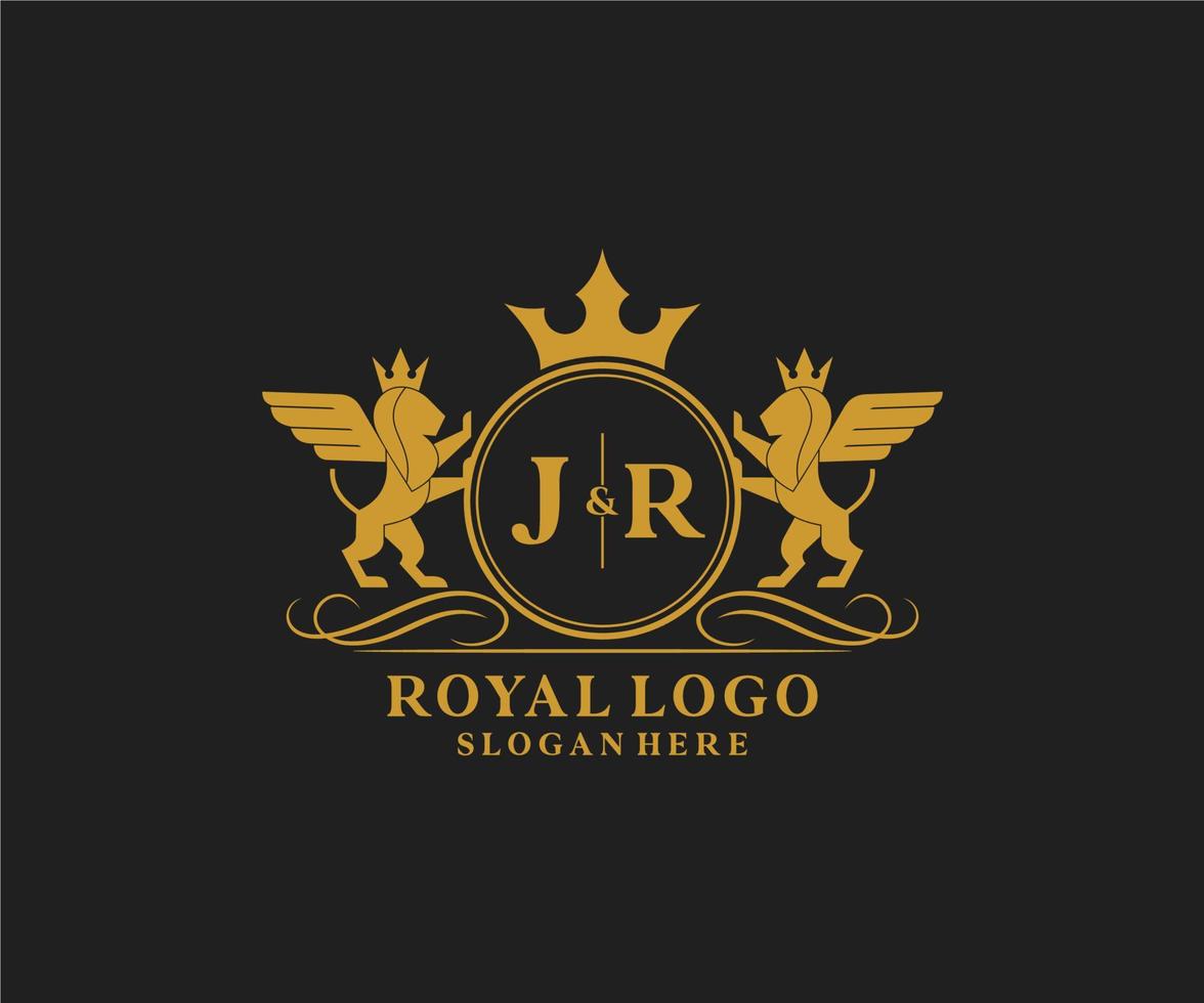 iniziale jr lettera Leone reale lusso stemma araldico logo modello nel vettore arte per ristorante, regalità, boutique, bar, Hotel, araldico, gioielleria, moda e altro vettore illustrazione.
