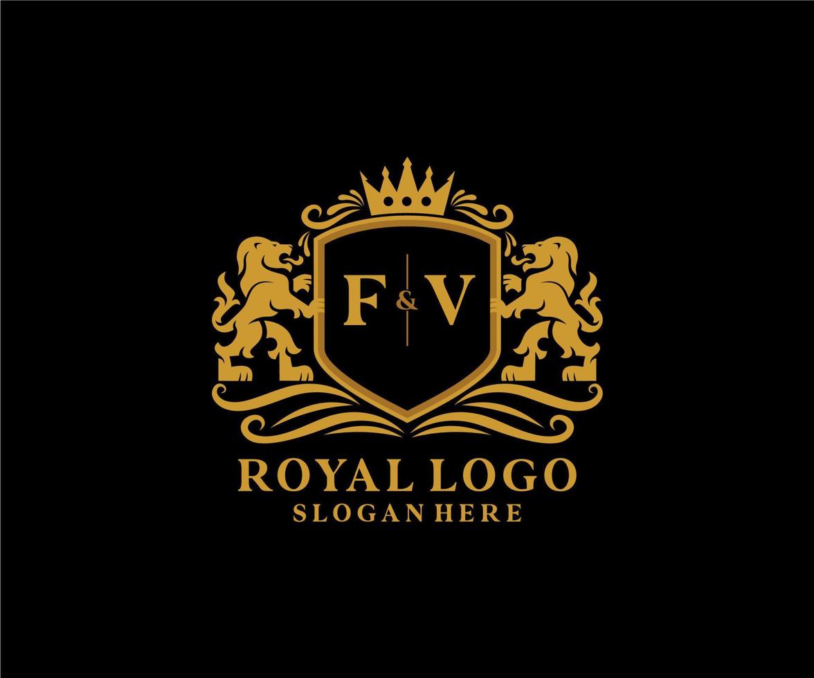 iniziale fv lettera Leone reale lusso logo modello nel vettore arte per ristorante, regalità, boutique, bar, Hotel, araldico, gioielleria, moda e altro vettore illustrazione.