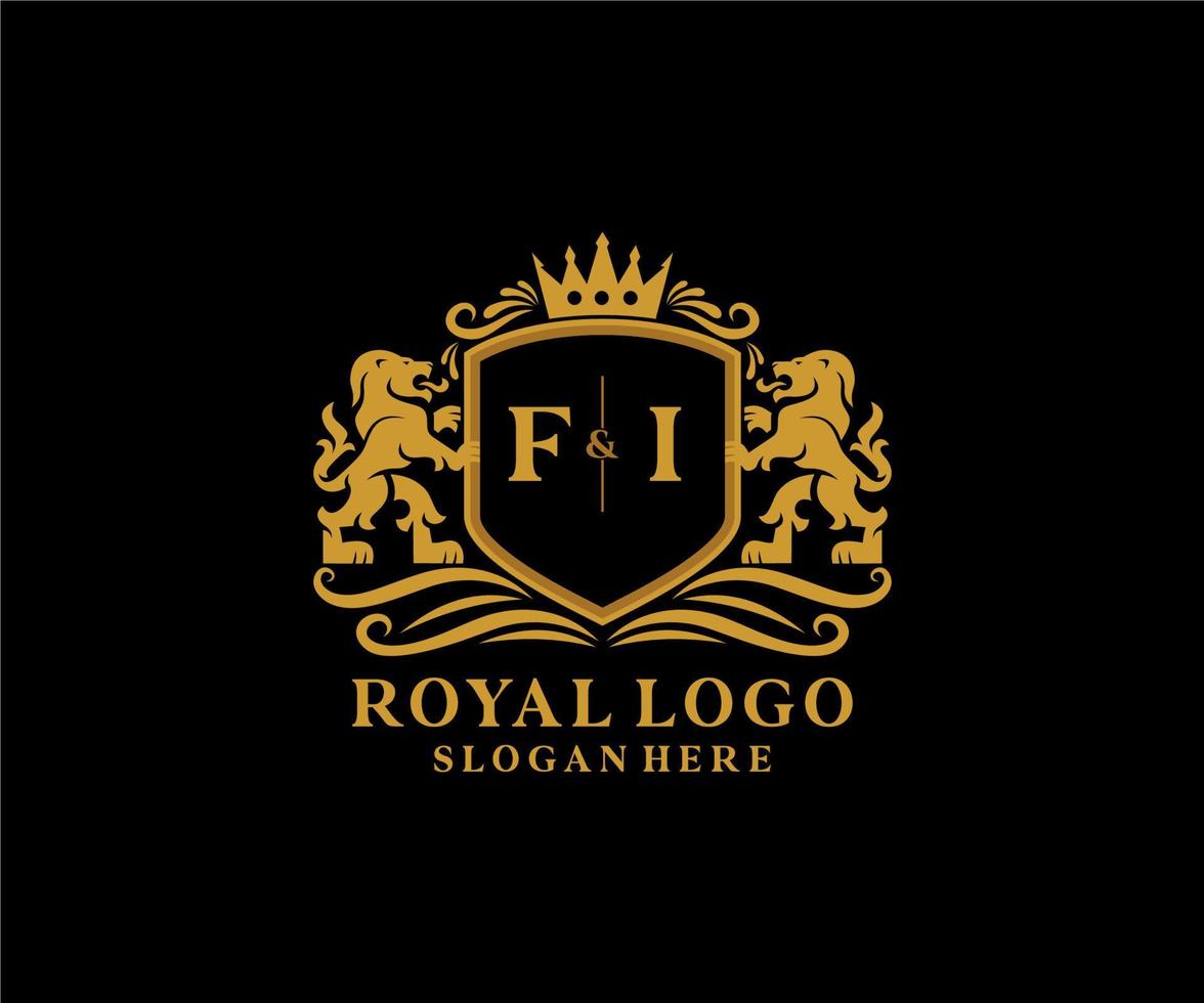 iniziale fi lettera Leone reale lusso logo modello nel vettore arte per ristorante, regalità, boutique, bar, Hotel, araldico, gioielleria, moda e altro vettore illustrazione.