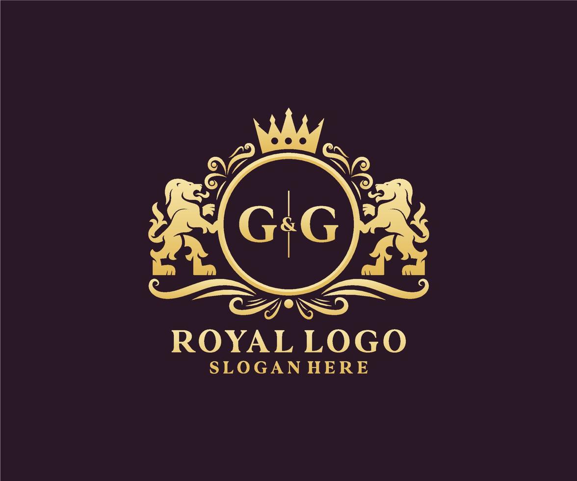 iniziale gg lettera Leone reale lusso logo modello nel vettore arte per ristorante, regalità, boutique, bar, Hotel, araldico, gioielleria, moda e altro vettore illustrazione.