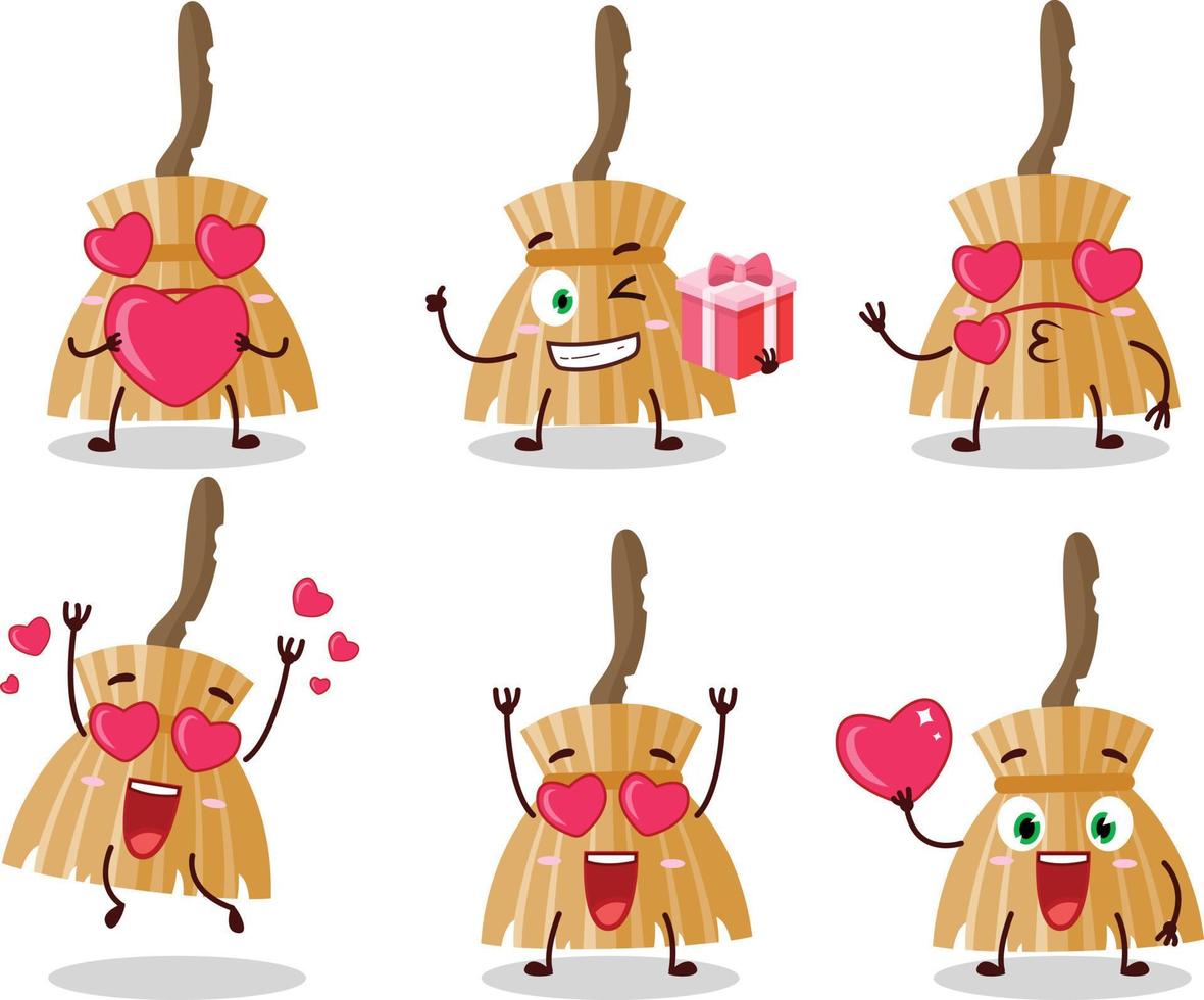 strega scopa cartone animato personaggio con amore carino emoticon vettore