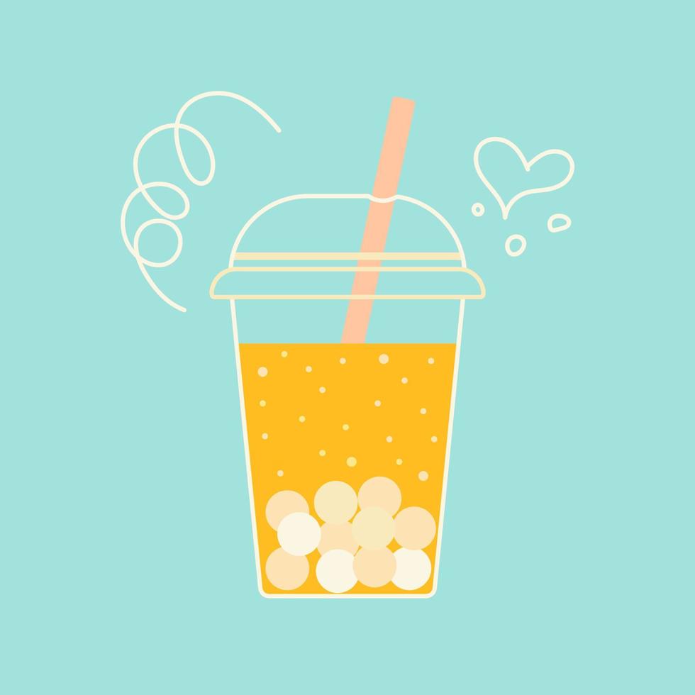 bolla tè arancia limonata su tazza con coperchio e cannuccia vettore
