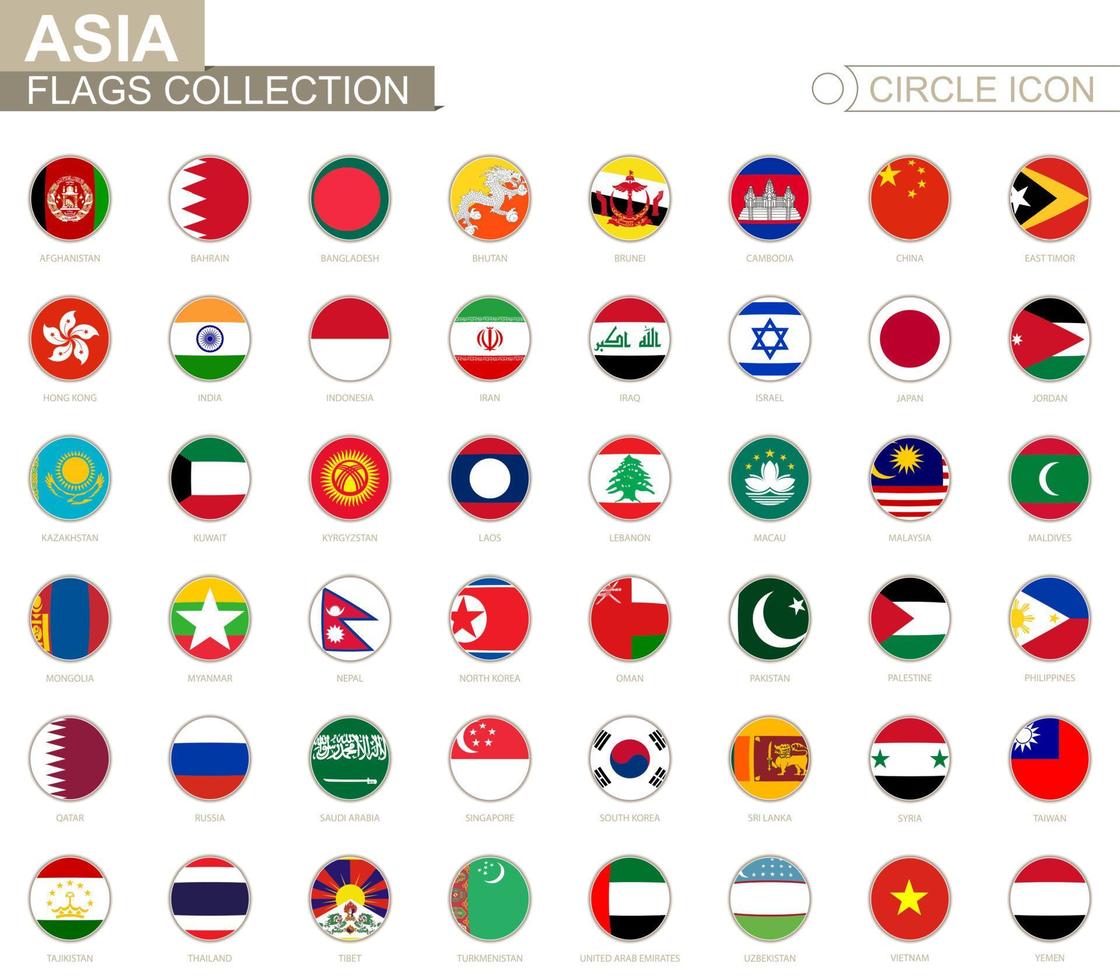 in ordine alfabetico smistato cerchio bandiere di Asia. impostato di il giro bandiere. vettore