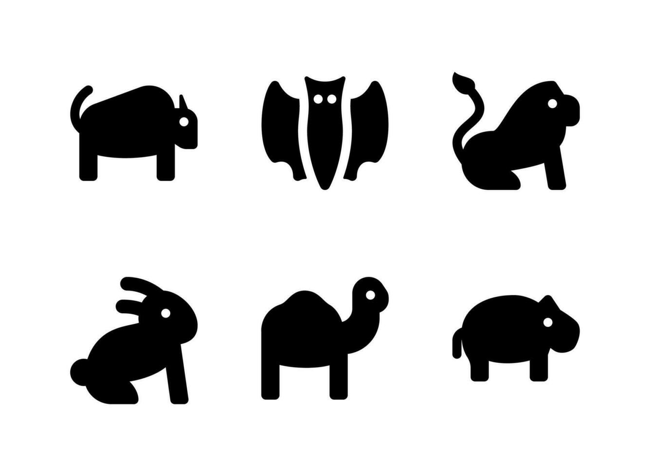 semplice set di icone solide vettoriali relative agli animali. contiene icone come cammello, ippopotamo, coniglio, leone e altro ancora.