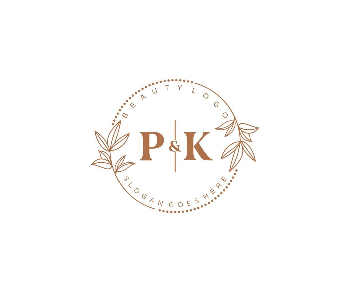 iniziale pk lettere bellissimo floreale femminile modificabile prefabbricato monoline logo adatto per terme salone pelle capelli bellezza boutique e cosmetico azienda. vettore