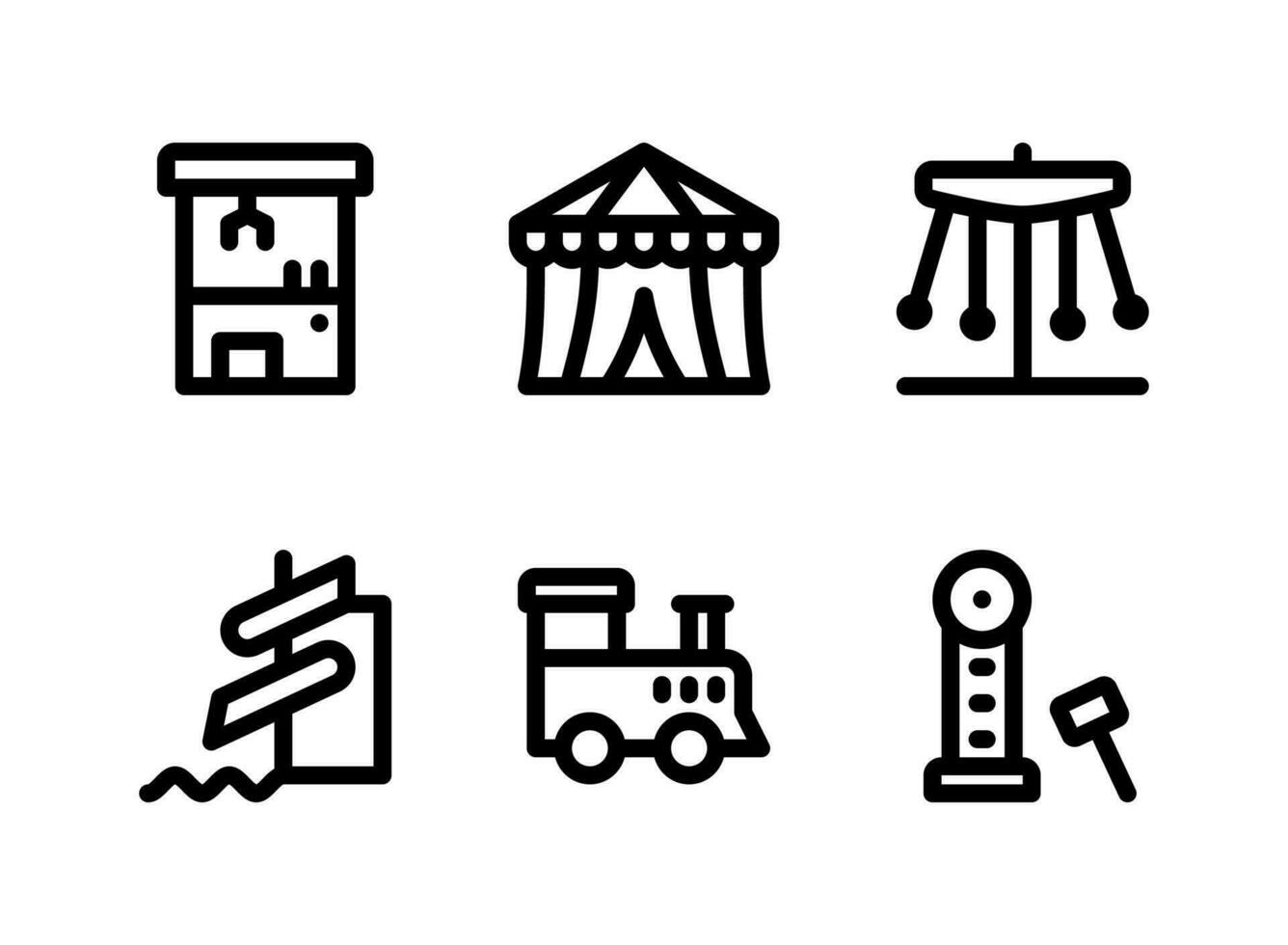 semplice set di icone di linea del vettore relative al parco giochi. contiene icone come artigli, tendone da circo, carnevale, parco acquatico e altro ancora.