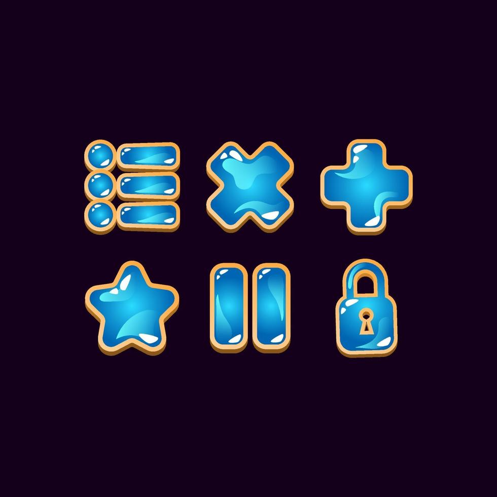 set di icone di gelatina di legno dell'interfaccia utente del gioco segni per l'illustrazione di vettore degli elementi dell'asset della gui