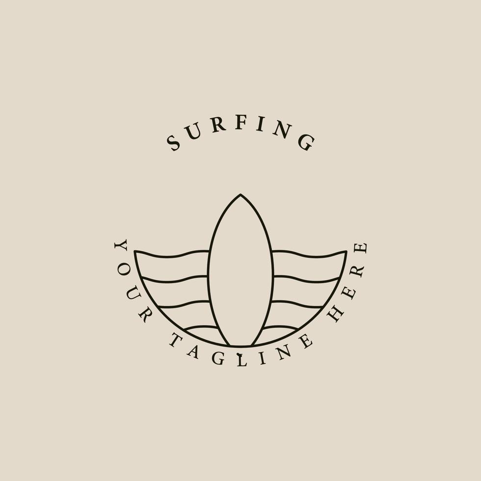 Surf club linea icona logo vettore simbolo illustrazione disegno, tavola da surf California minimo vettore design