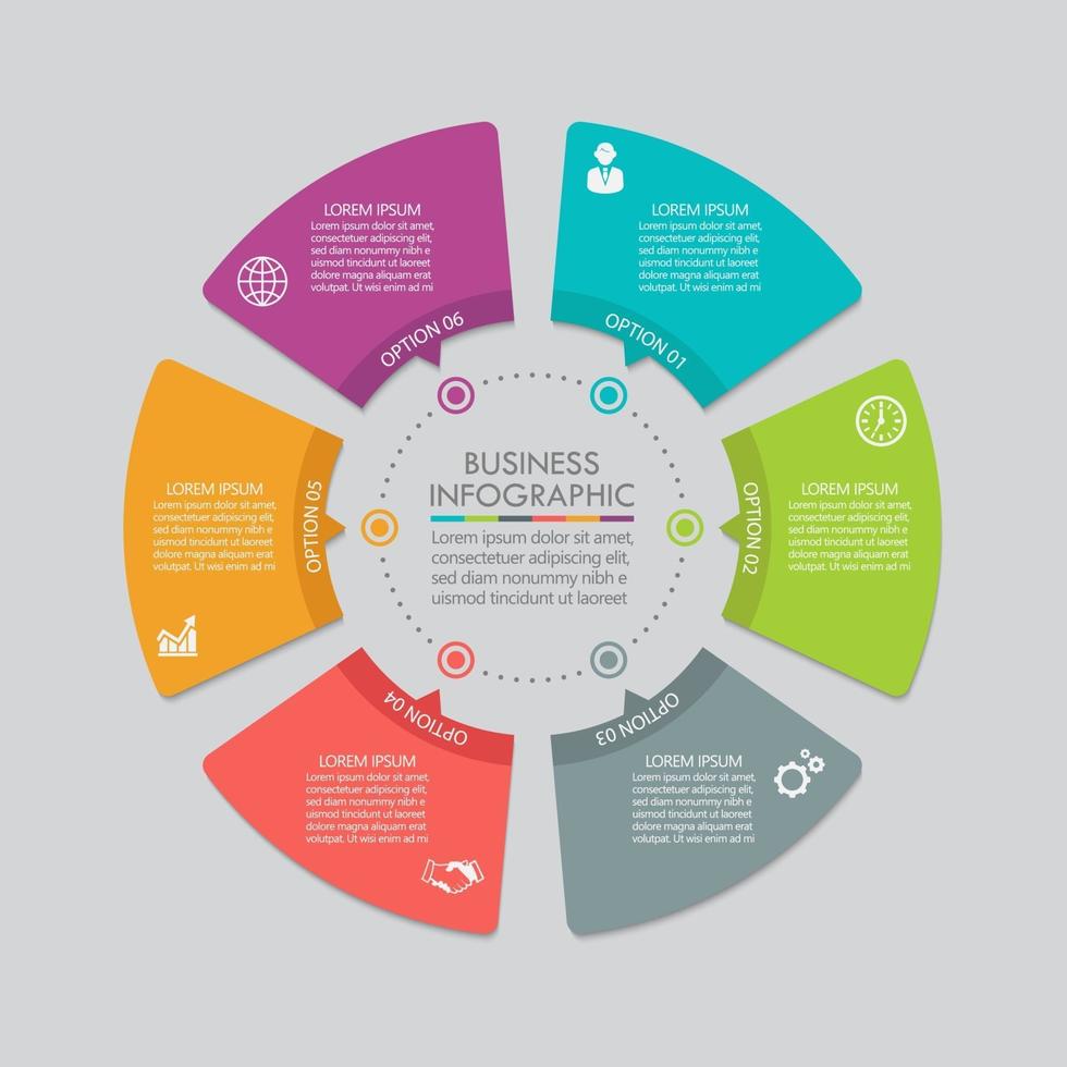 modello di infografica icone cerchio con 6 opzioni. vettore