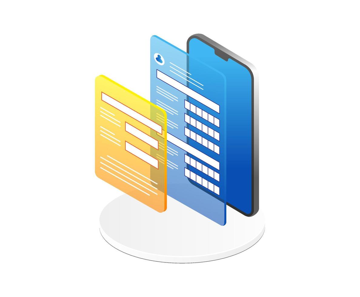 mobile App sviluppo isometrico icona su un' bianca sfondo. vettore illustrazione.