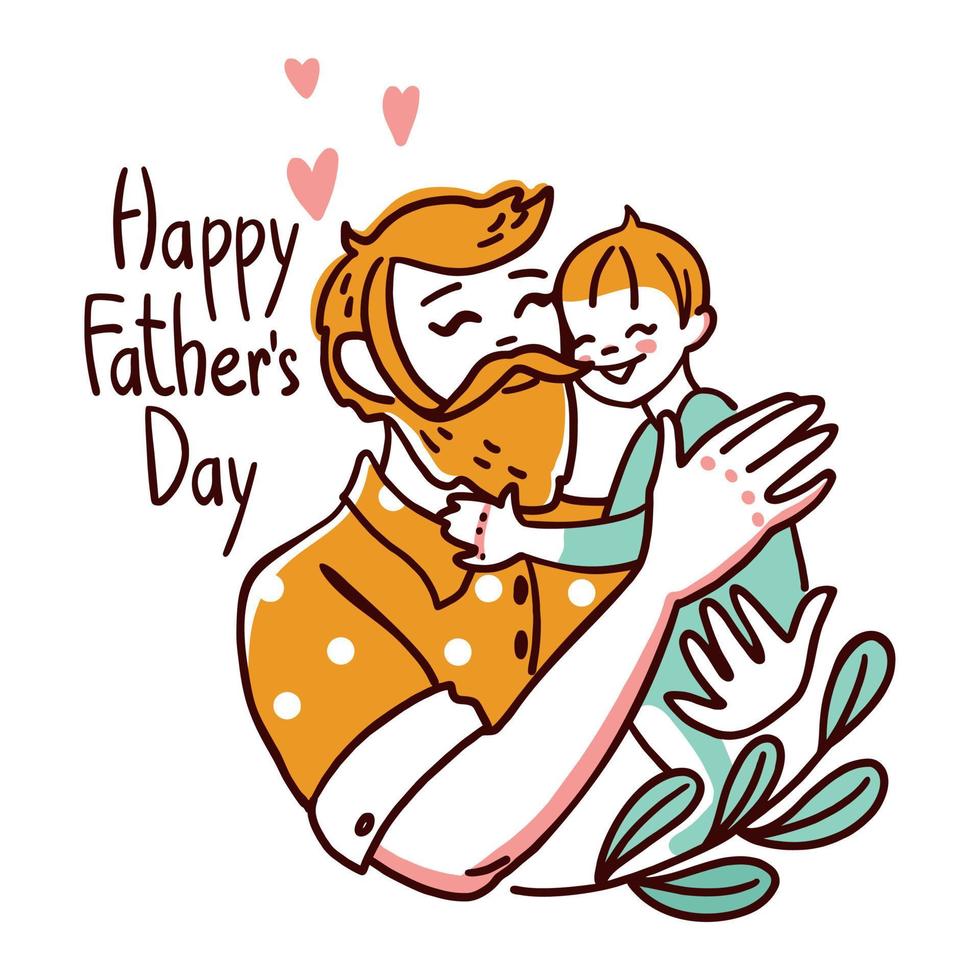 contento Il padre di giorno. papà Tenere il suo figlio nel il suo braccia. vettore illustrazione.