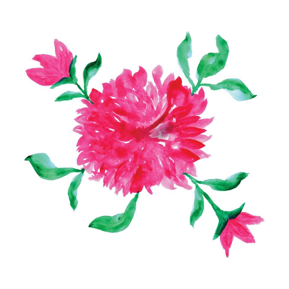un' acquerello pittura di un' rosa fiore con verde le foglie. colorato acquerello fiore design. acquerello fiore illustrazione vettore
