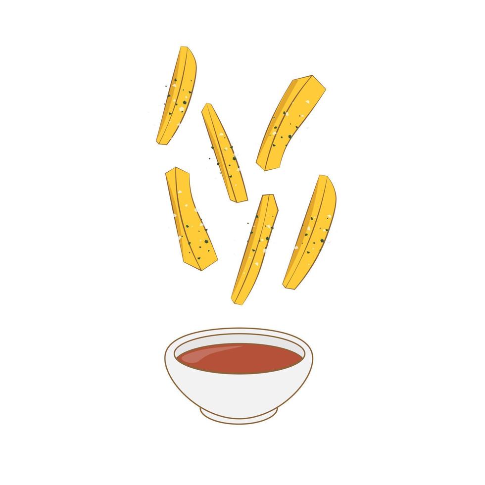 logo illustrazione di fritte patate pronto per mangiare immerso nel salsa vettore