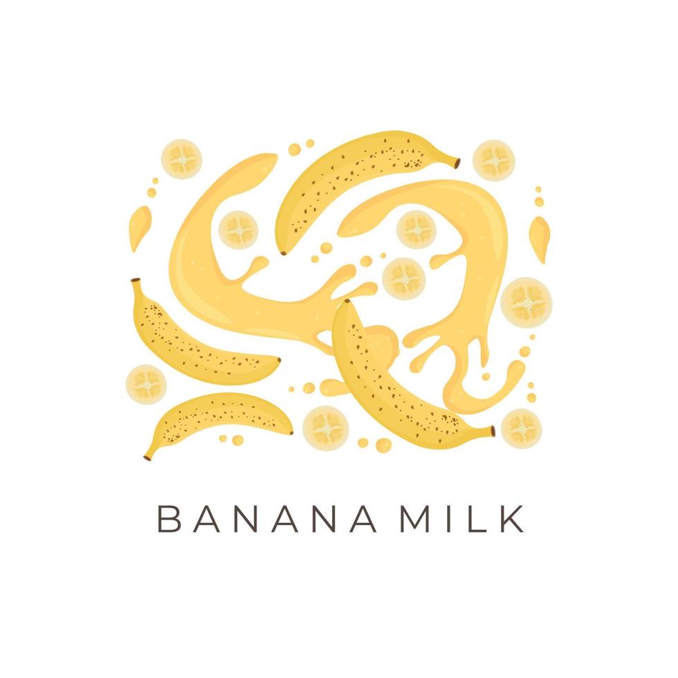 Banana gusto fresco latte spruzzo illustrazione logo vettore