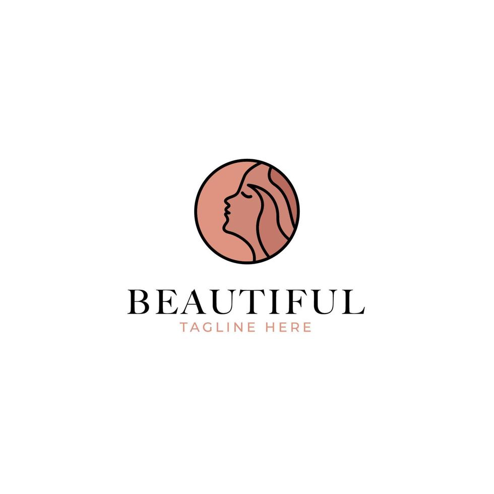 vettore bellezza logo con donna testa dentro cerchio design concetto illustrazione idea