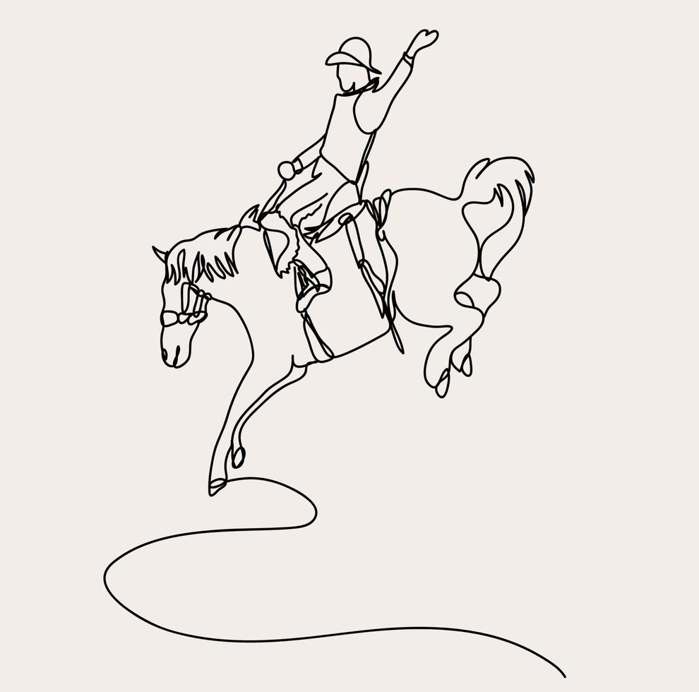 minimalista cowboy linea arte, cavallo ciclista laccio, semplice groppa schizzo, Texas equitazione disegno, selvaggio ovest occidentale, rodeo vettore