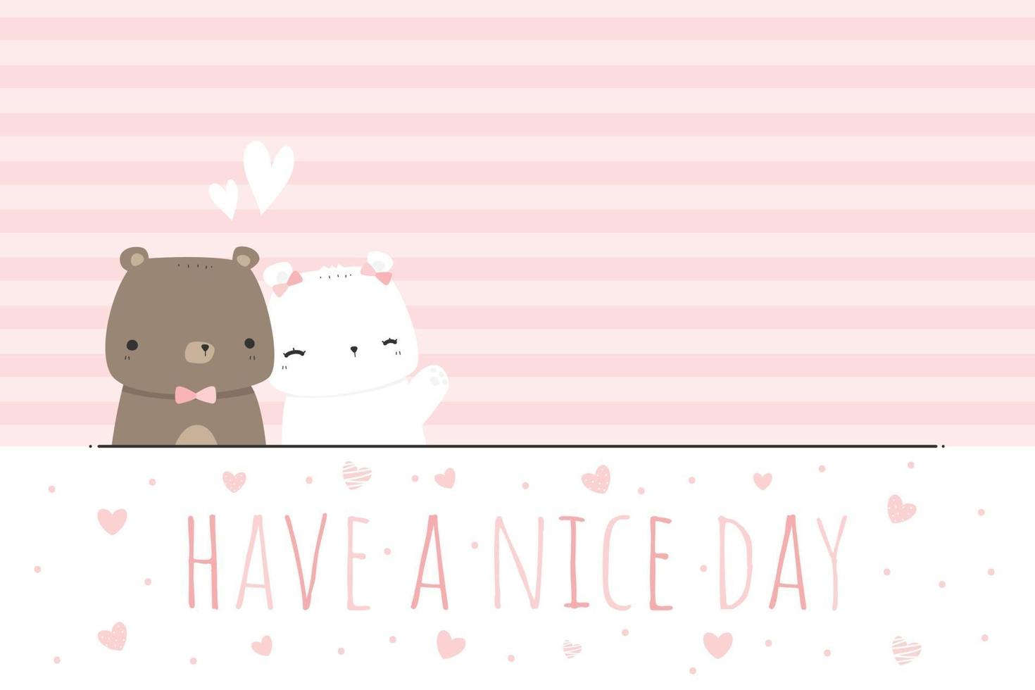 simpatico orsacchiotto e orso polare amore coppia cartone animato carta da parati a strisce rosa vettore