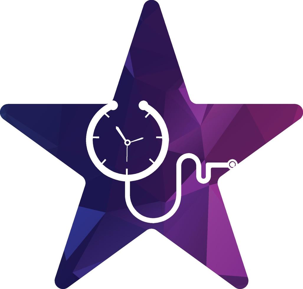 modello di logo vettoriale tempo medico. questo disegno usa il simbolo dello stetoscopio.