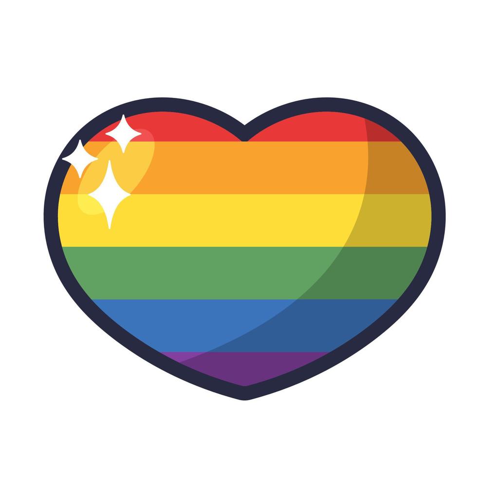 lgbt orgoglio cuore. arcobaleno bandiera amore simbolo. diversità e libertà. piatto stile vettore icona con ombre e scintille.