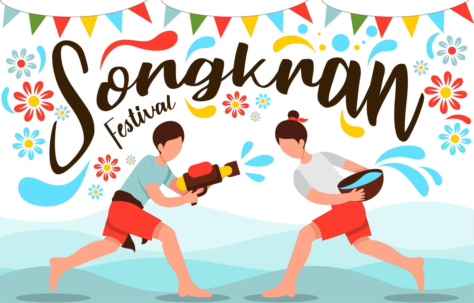 celebra il festival dell'acqua di songkran vettore