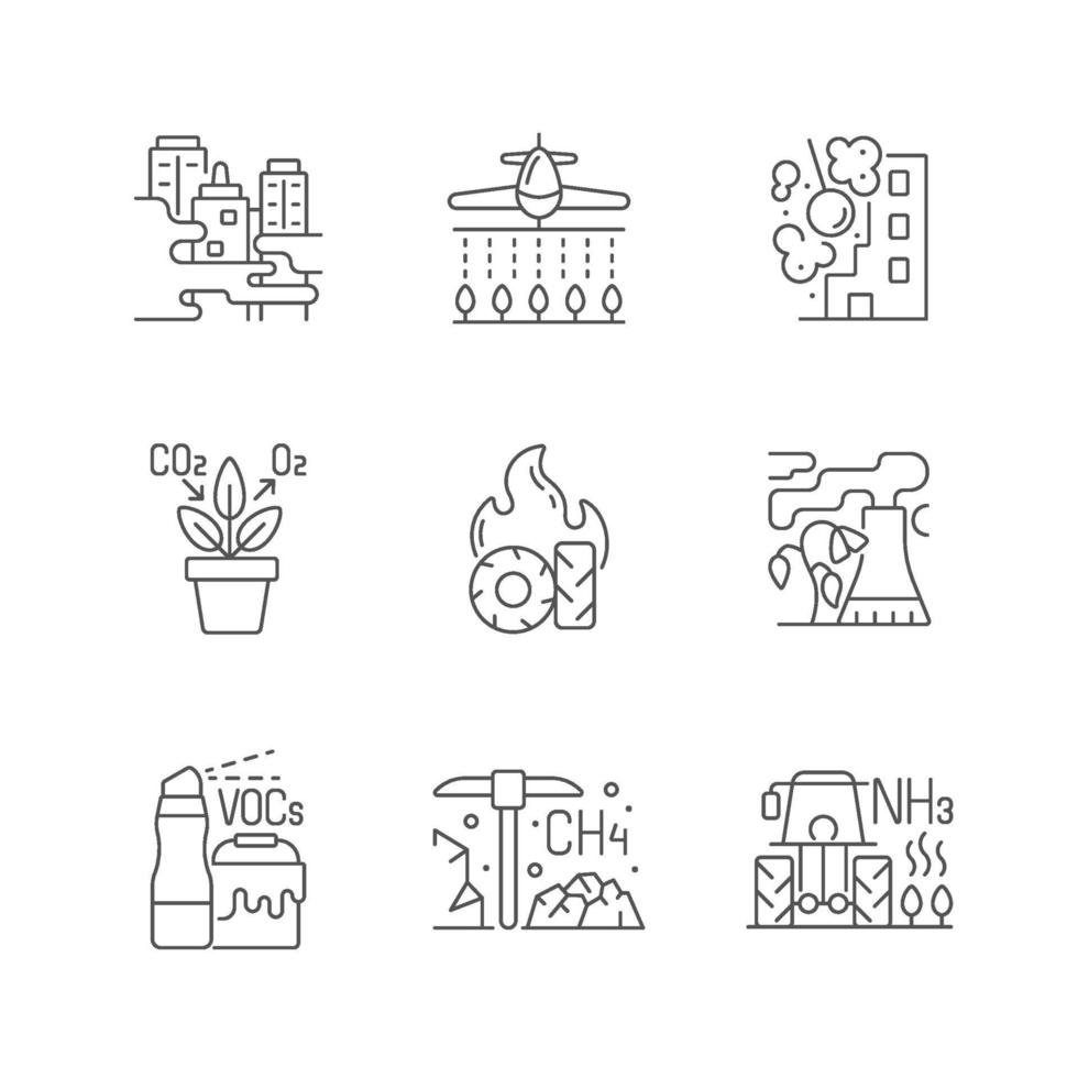 set di icone lineare di inquinamento atmosferico vettore