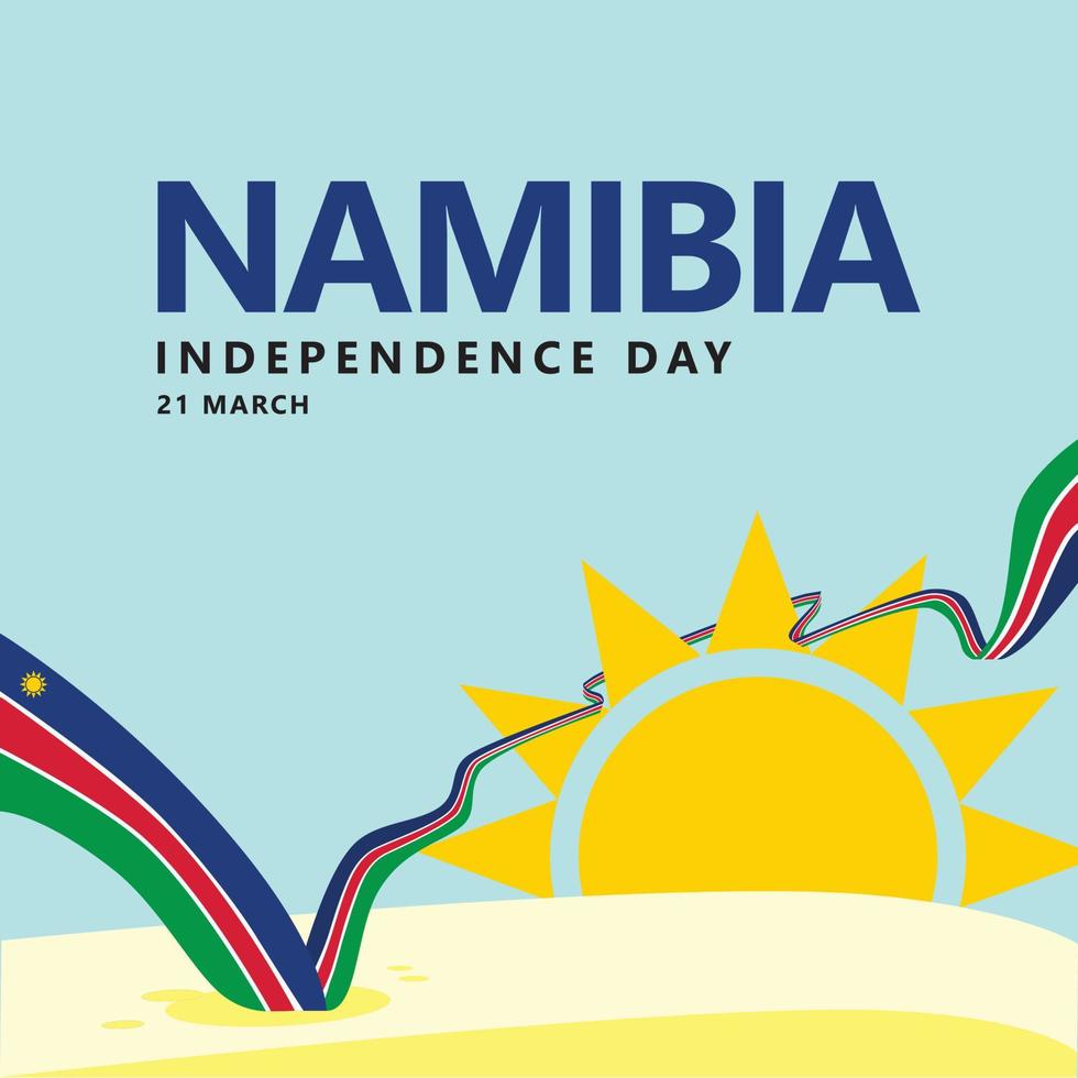 namibia indipendenza giorno vettore illustrazione con un' lungo bandiera e sole entro sabbia deserto scenario. africano nazione pubblico vacanza saluto carta per sociale media inviare.