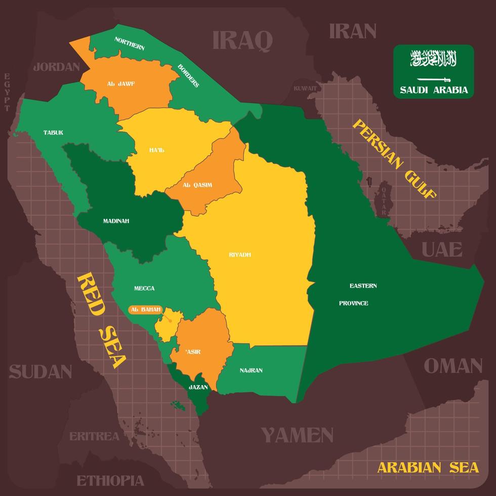 carta geografica di Arabia arabia con circostante frontiere vettore