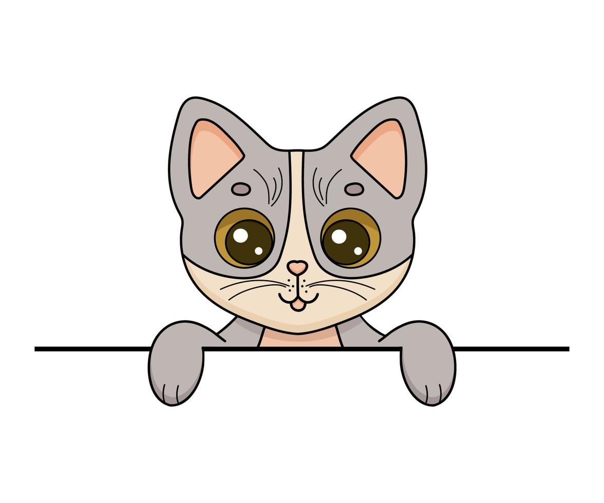 mano disegnato vettore illustrazione personaggio gatto. divertente piatto cartone animato gattino isolato su bianca. sbirciando gatto