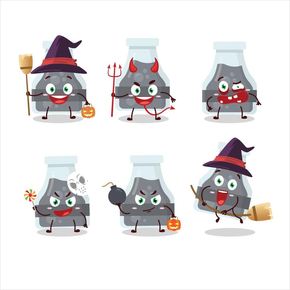 Halloween espressione emoticon con cartone animato personaggio di nero pozione vettore