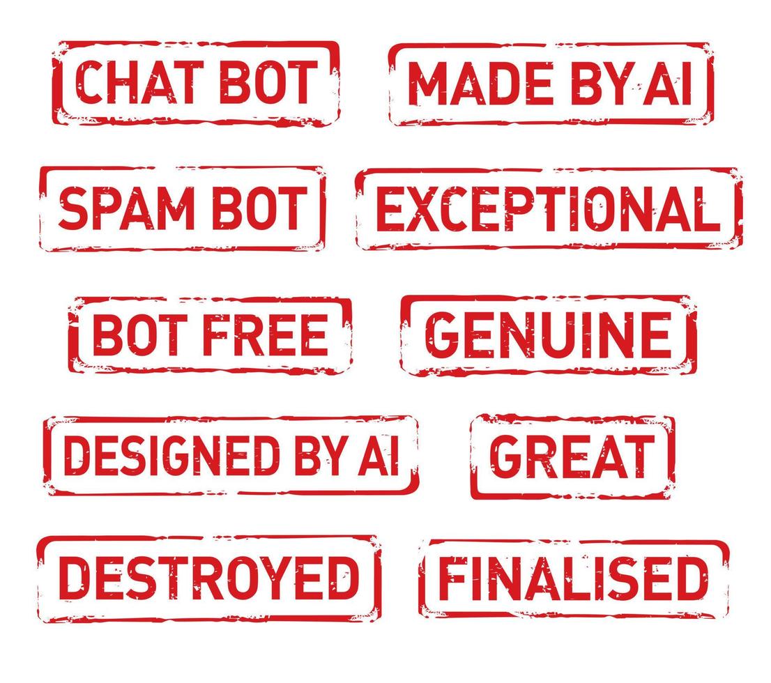 impostato rosso francobolli e testo Chiacchierare bot, spam bot, eccezionale, genuino, grande. vettore illustrazione.