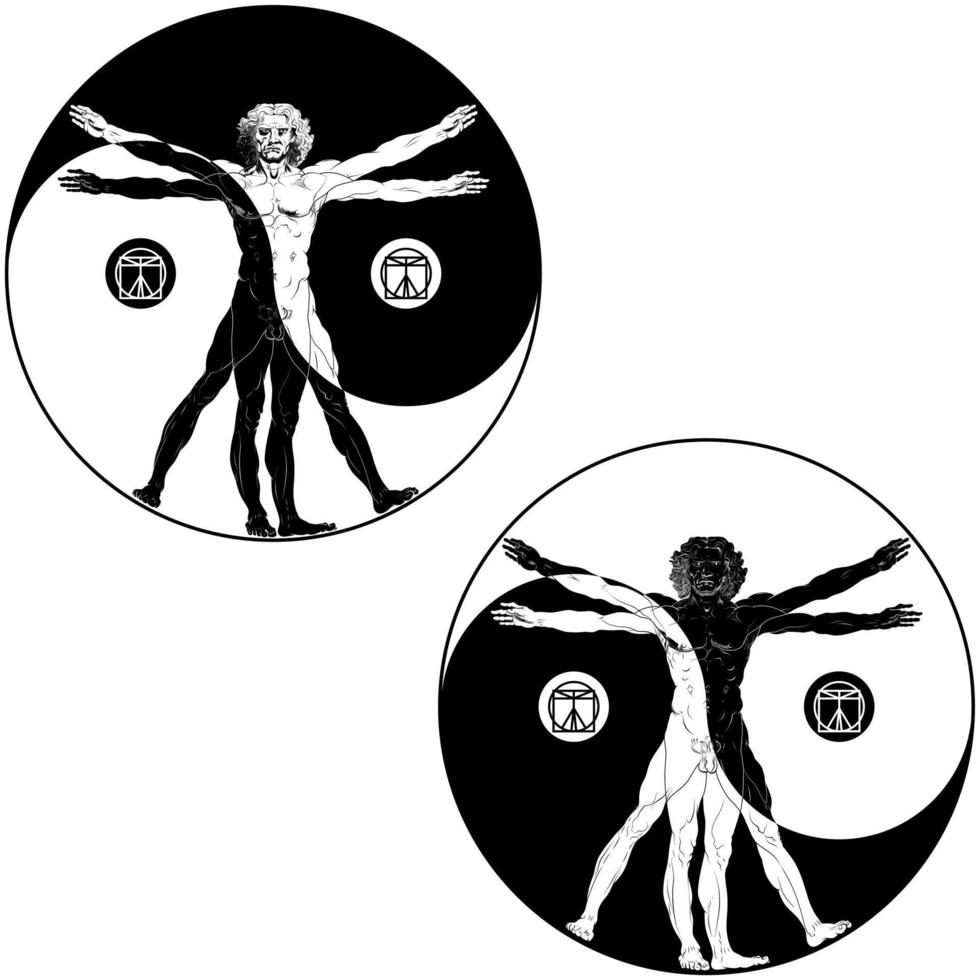 vitruviano uomo con yin yang simbolo vettore